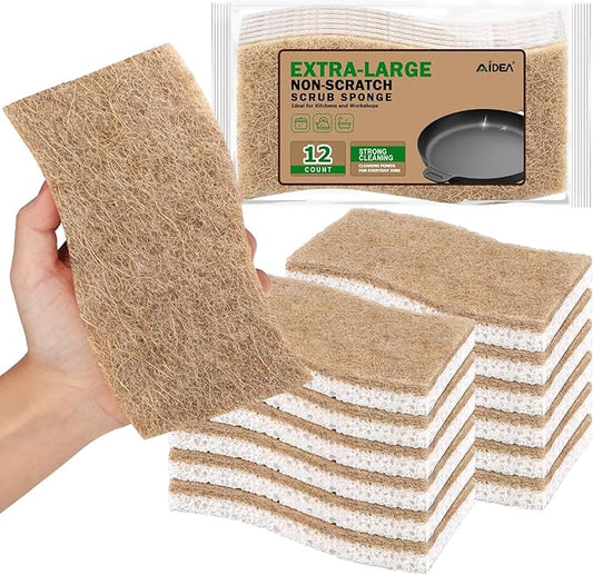 AIDEA XL Sponges Kitchen, 12Count, Non-Scratch Dish Sponges, Large Natural Sponge for Non Stick Cookware, Cellulose Cleaning Sponge for Dishes, Bathroom, Household