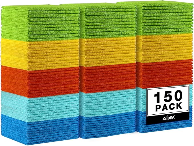 AIDEA Microfiber Cleaning Cloth, 150PK, Microfiber Towels for Cars, Premium All Purpose Car Cloth, Lint Free Rags, Absorbent Towels for SUVs, House, Kitchen, Window, 12"×12"