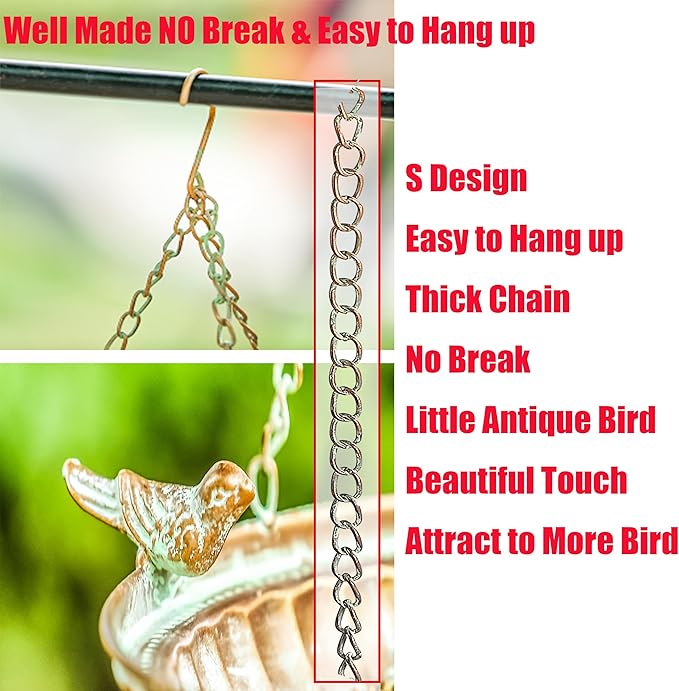 Iron Hanging Bird Baths for Outdoors - Copper Color Hanging BirdBath Basin - Bird Feeder Bowl Plate Tray for Outside Garden Patio Decoration - 11 Inches