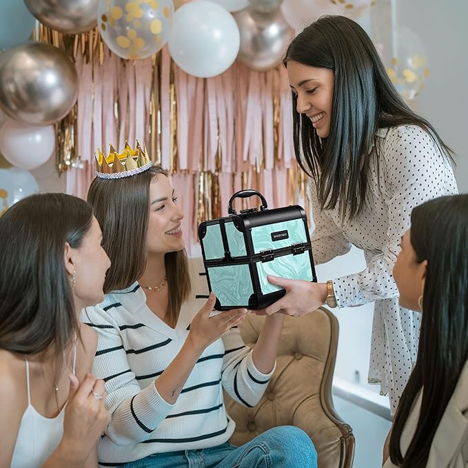 BYOOTIQUE Metal Makeup Train Case with Mirror 2-Tier Trays Lockable Nail Storage Organizer Jewelry Box for Beautician Manicurist Salon,CoyoteButtes Vitality