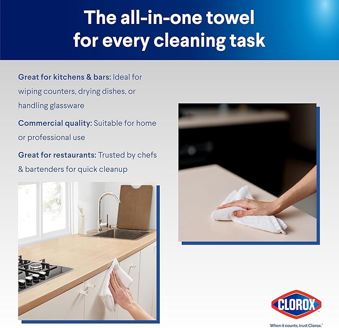 CLOROX Ribbed Bar Mops - 100% Cotton Quick Dry Extra Large Dishcloths - Absorbent Multipurpose Cleaning Cloths for Restaurants, Kitchen, Bathroom, Hotel - 16" x 19" - White 6 Pack
