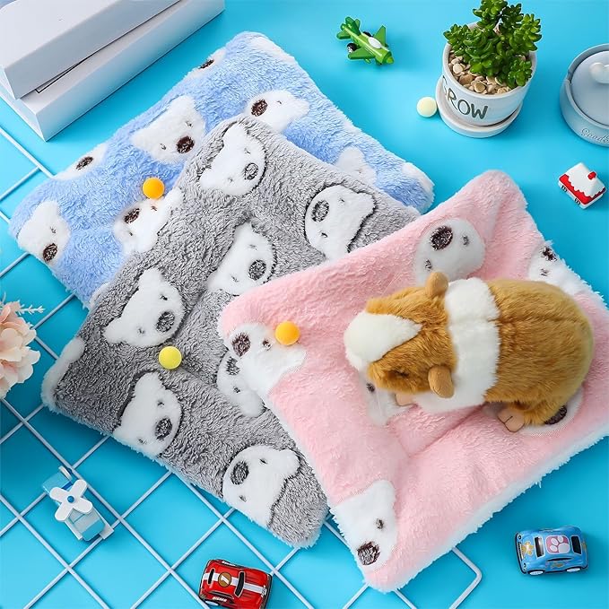 Jetec 3 Pcs Bunny Guinea Pig Beds Soft Bunny Mats Warm Guinea Pig Mat Small Animal Winter Bed Pads Fleece Sleeping Pads for Indoor Rabbit Hamster Squirrel Hedgehog Chinchilla Ferret(Bear)