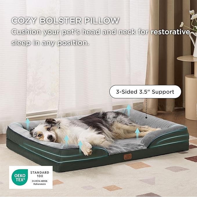 Bedsure XL Plus Orthopedic Dog Bed for Extra Large Dogs - Waterproof XLarge Dog Cat Bed, Comfort Dogs Couch Sofa with Washable Removable Cover, Pet Bed with Nonskid Bottom, Boreal Canopy Green, 48"