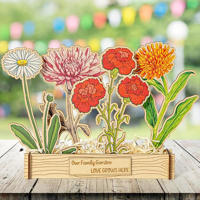 Mother's Day - 12 Birth Month Flowers Wooden Garden Decor for Grandma's Birthday, Floral Gift for Mom from Daughter, Practical Wooden Keepsake to Remember A Day, Flower Room Decor Idea for Grandma