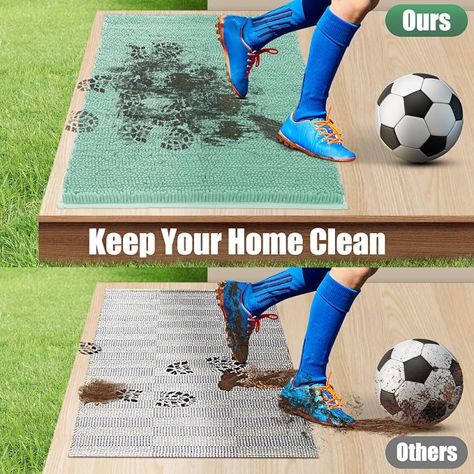 IM HOME Chenille Absorbent Outdoor Doormat 60" x 36", Washable Muddy Door Mats for Dog Non Slip Indoor Doormat Dog Mat for Muddy Paw Front Inside Doormats for Entryway Seafoam Green