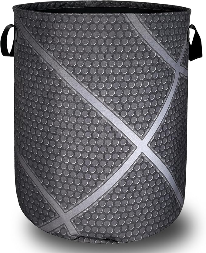Basketball Grey Texture Laundry Hamper With Handles Foldable Oxford Cloth Tote Bag Cool Sports Theme Laundry Basket Clothes Toy Storage Bucket 18.9" x 16.5" For Bathroom/Laundry/Bedroom