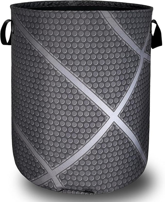 Basketball Grey Texture Laundry Hamper With Handles Foldable Oxford Cloth Tote Bag Cool Sports Theme Laundry Basket Clothes Toy Storage Bucket 18.9" x 16.5" For Bathroom/Laundry/Bedroom
