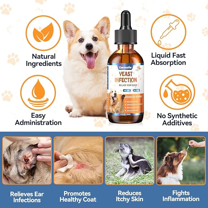 Natural Yeast Relief for Dogs, Supports Healthy Itch Relief, Dog Ear Discomfort Care, Itch Relief for Dog, Allergy Supports, Inflammation Relief for Dogs, 60ml