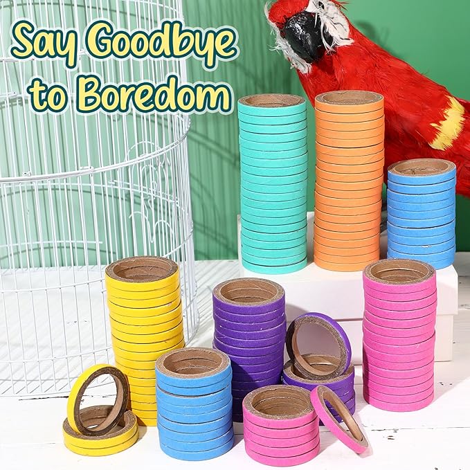 120 Pcs Bagels Bird Toys Bulk for Parrots Durable Cardboard Core Bird Toy Chewing Shredding Foraging Play Foot 2.5'' for Small and Medium Parrot Mini Macaws African Grey Cockatoos
