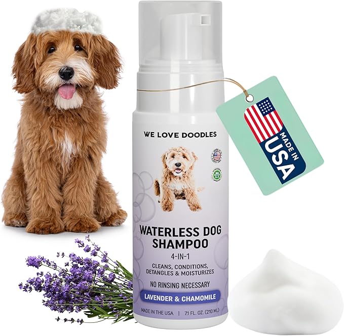 Waterless Dog Shampoo - Over 200+ Sprays Per Bottle - Cleans & Moisturizes Coat, No Rinse Dog Shampoo, Safe Foam Formula & Pet-Friendly Dog Deodorizing Spray, 7.1 oz [We Love Doodles] (Lavender)