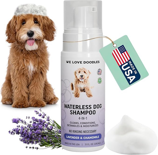 Waterless Dog Shampoo - Over 200+ Sprays Per Bottle - Cleans & Moisturizes Coat, No Rinse Dog Shampoo, Safe Foam Formula & Pet-Friendly Dog Deodorizing Spray, 7.1 oz [We Love Doodles] (Lavender)