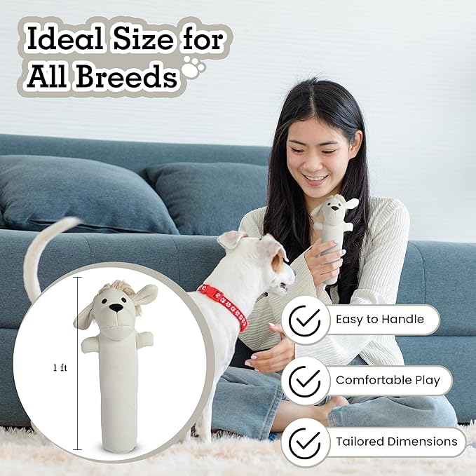 3pc Sustainable Eco-Friendly Durable Cotton Canvas Squeaky Dog Toy Set for Tough Chewers – Harry The Hound, T-Bone & Donut The Round Disk, White (Safe for Pets & Kids)