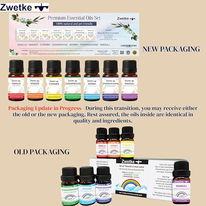 Premium Pet-Friendly Essential Aromatherapy Oils Gift Set – 7 Natural Scents: Vanilla, Ginger, Cedarwood, Copaiba, Myrrh, Frankincense, Niaouli – Safe for Dogs, Cats & Family – Relaxation & Diffuser