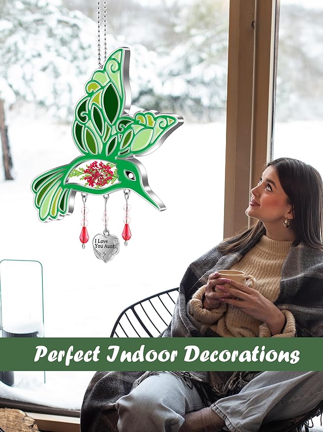 KY&BOSAM Hummingbird Suncatcher I Love You Aunt Gifts for Wome Stained Glass for Windows Suncatchers Hanging Home Garden Decor Wind Chime Birthday Gifts for Aunt Mothers Day Valentine's Christmas