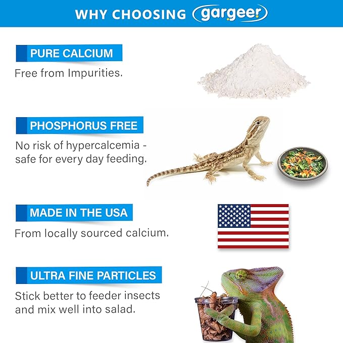 4oz All Reptile Calcium Powder with Vitamin D3, Phosphorus-Free, Ultrafine Powder, Pure Dust & Ready to Use for All Reptiles, Lizards & Amphibians Supplement. Made in The USA. Enjoy !