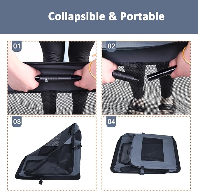 JESPET Soft Dog Crates Kennel for Pets, 3 Door Soft Sided Folding Travel Pet Carrier with Straps and Fleece Mat for Dogs, Cats, Shale Green, 36'' (2-Grey, X-Large(36" L x 24" W x 27" H))