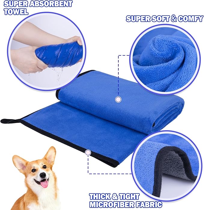MICOOYO 3PCS Dog Towels for Drying, Super Absorbent Pet Grooming Towels, Quick Drying Dog Bath Towels for Puppy Cats (Green, Blue, Yellow, M)
