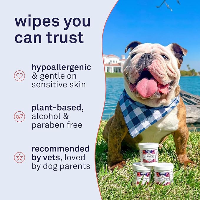 Petpost Wrinkle Wipes for Dogs | 100 Count Dog Face & Wrinkle Cleaner | Gentle Pet Wipes with Coconut Oil for Bulldogs, Pugs & Wrinkly Breeds | Dog Cleaning & Deodorizing Wipes