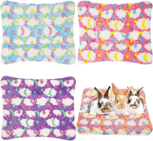 Jetec 3 Pcs Bunny Guinea Pig Beds Soft Bunny Mats Warm Guinea Pig Mat Small Animal Winter Bed Pads Fleece Sleeping Pads for Indoor Rabbit Hamster Squirrel Hedgehog Chinchilla Ferret(Moon)