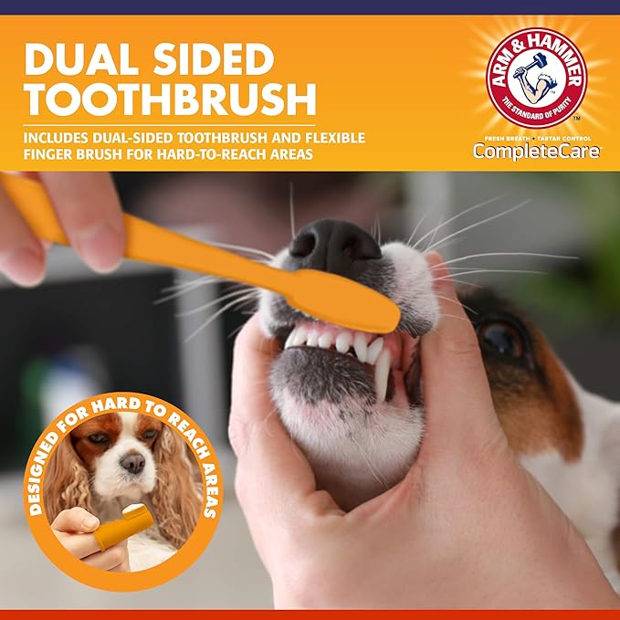 Arm & Hammer Complete Care Dog Dental Kit, Chicken Flavor Enzymatic Dog Toothpaste, Toothbrush, & Finger Brush, Baking Soda + Calcium, Enhanced Formula, 2.5oz