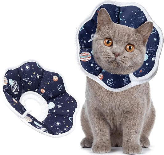 Soft Adjustable Cat Cone Collar, Comfortable Cat Recovery Collar Suitable for Various Types of Cats,Elizabethan Neck Protective Collar for Cats After Surgery (Dark Blue, X-Small)