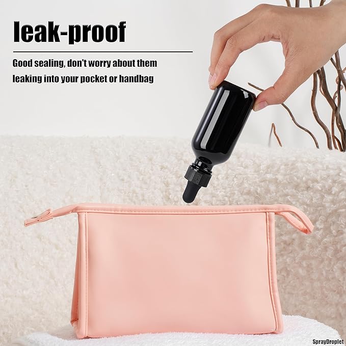 12 Pcs, 2oz Glass Dropper Bottle, Leakproof Tincture Bottles with Dropper, Black Reusable Eye Dropper Bottle, for All Kinds of Liquids (Black, 2oz-12pcs)