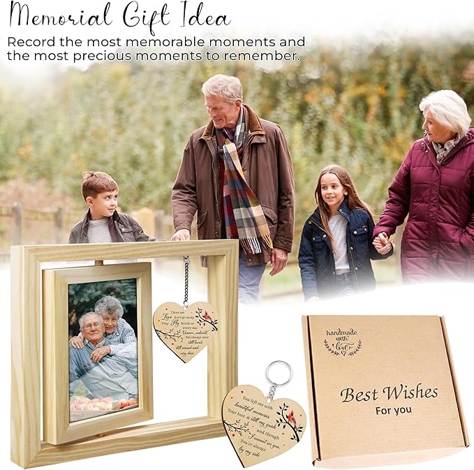 4x6 Rotating Picture Frame Memorial Wooden Gift You Left Me Beautiful Keychain Loss of Loved One Nanny Papi Daddy Sister in Heaven Double-Sided Photo Funeral Sympathy Ceremonies Table Decor HR3-N