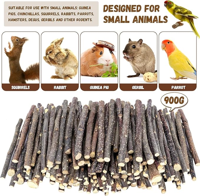2lb(900g) Small Apple Sticks for Rabbits, Animals Molar Wood Treats Toys for Chinchillas Guinea Pig Hamster Gerbil Parrot Bunny and Small Animals Chew Stick Toys Treats