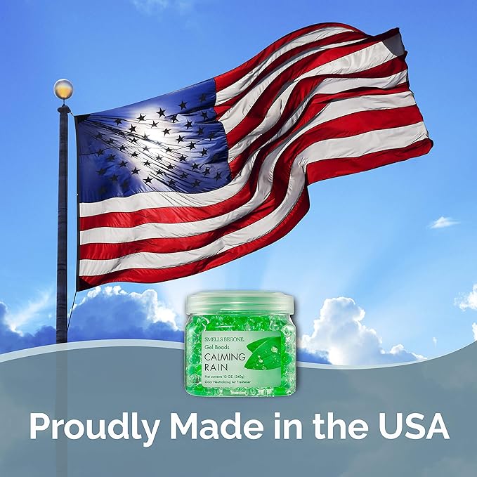 SMELLS BEGONE Odor Eliminator Gel Beads - 12 oz, Pack of 6 - Eliminates Odor in Bathrooms, Cars, Boats, RVs & Pet Areas - Air Freshener - Made with Essential Oils - Calming Rain Scent