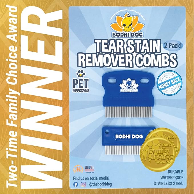 Bodhi Dog Tear Stain Remover Combs - Clean Crust, Dirt & Buildup Around Pet Eyes - Gentle, Durable, Easy-to-Use Grooming Tool for Dogs & Cats - Ideal for All Fur Types & Coats (Set of 2)
