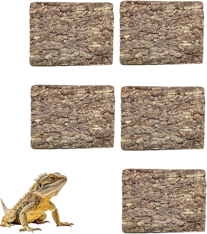 5 Pack Reptile Cork Bark Bulk Reptile 3.93x7.87inch Bark Bedding Natural Flat Cork Wood Pieces Terrarium Substrate Tank Supplies for Bearded Dragon Snake Spiders Hermit Crabs Geckos ，Tortoise，Reptiles