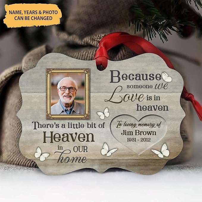 HYTURTLE Personalized Memorial Sympathy Christmas Ornament Tree Decor Gifts for Family Loss of Loved One Mom Dad in Heaven - Someone We Love Custom Name Photo 2D Flat Aluminium Ornament