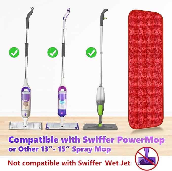 18 Pack Reusable Mop Pads Compatible with Swiffer PowerMop, Wood Floor Pads Microfiber Mop Replacement Refills Machine Washable for All Floor Surfaces