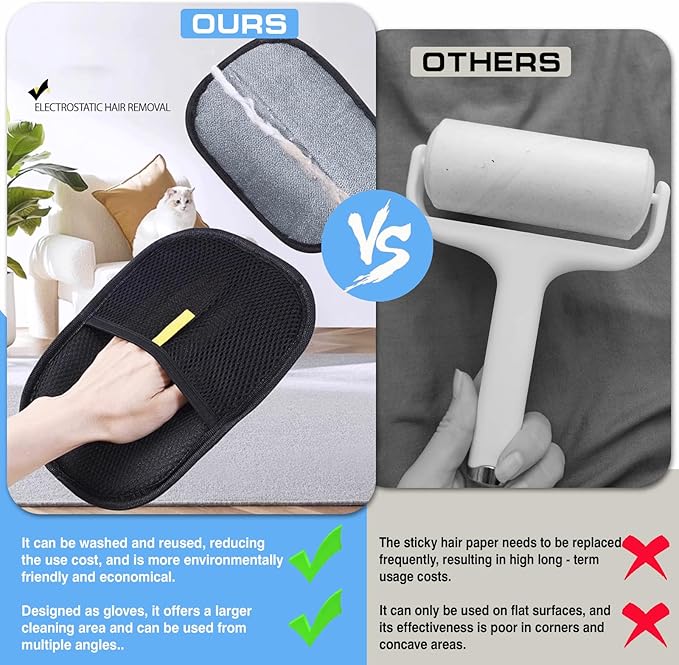 2-Pack Pet Hair Removal Gloves - Gentle Massaging & Hair Removal Tool for Cats and Dogs |It can be reused and Washed, Can Be Directly Used for Pets, Sofas, Carpets, Beds and Car Seats
