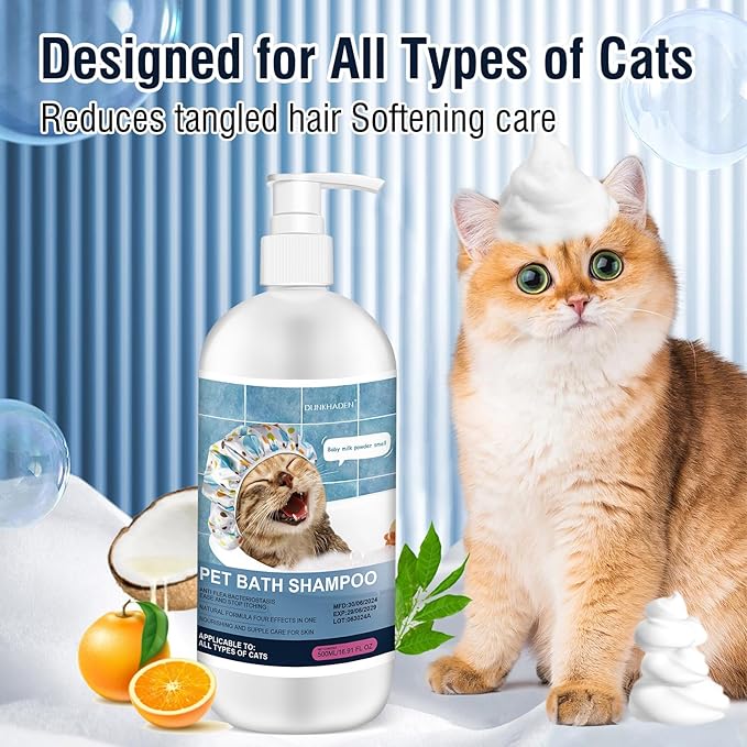 500ml 16.9 Fl Oz Cat Shampoo for Cats and Kittens Gentle Care for Itchy and Sensitive Skin Long-Lasting Aromatic Shower Gel Purely Botanical Formula Pet Shampoo