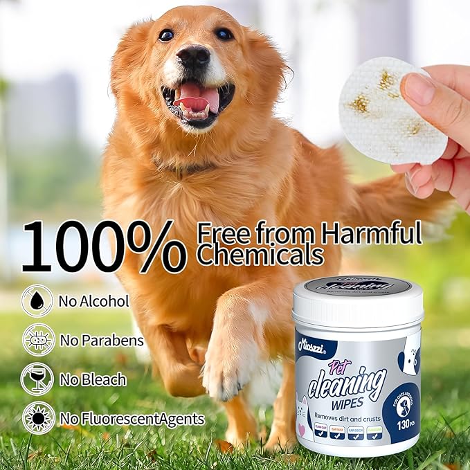 MIOSSZI 130 PCS Pet Eye Wipes for Dogs & Cats Tear Stain Remover Wipes for Dog Eyes Wipes Gently Remove Tear Stain, Debris, Discharge Hypoallergenic Cat Eye Wipes Pet Cleaning for Eyes Grooming Wipes