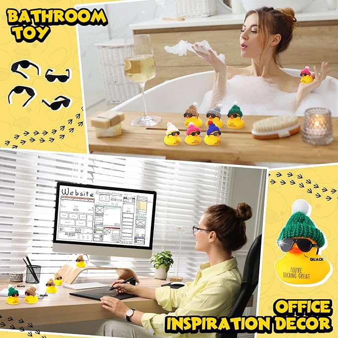 Deekin 30 Sets Thank You Gift Set You're Ducking Great Cheer up Cards Mini Rubber Ducks with Glasses and Hats with Card Organza Bags Bulk Toy for Cruises Kids Coworkers(Delicate,Lively Color)