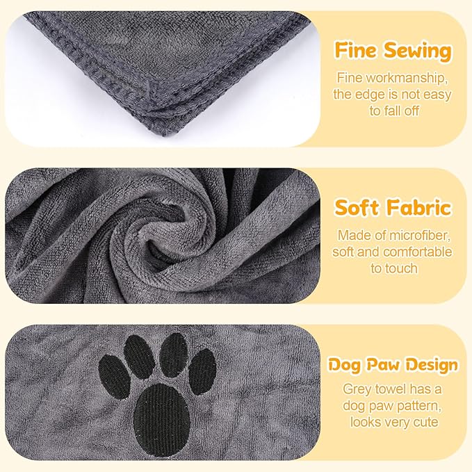Dog Towels for Drying Dogs Large, Absorbent Microfiber Dogs Bath Towel, 40 x 24 Inch Soft Pet Grooming Towel, Dog Shower & Bath Supplies(Grey)