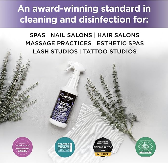 Prevention Ready-To-Use Disinfecting Cleaner – Hospital Grade Disinfectant Spray Solution for Salons, Spas, Clinics, Surfaces – Sanitizing Solution & Two Reusable Sprayers – 32oz Bottle (6 Pack)