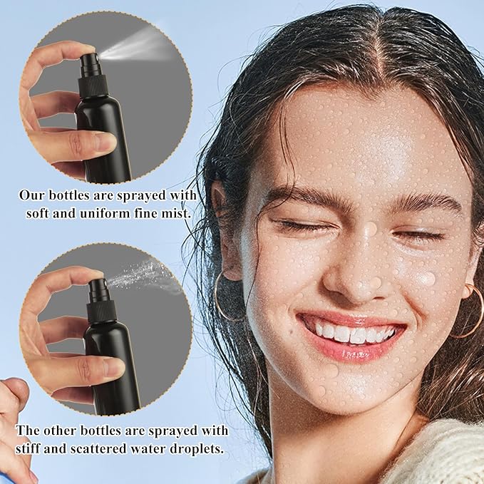 60 Pack Small Spray Bottle 2 oz Black Spray Bottle with Small Fine Mist Spray and Plastic Cap, Refillable for Essential Oils, Bath, Beauty, Hair & Cleaning