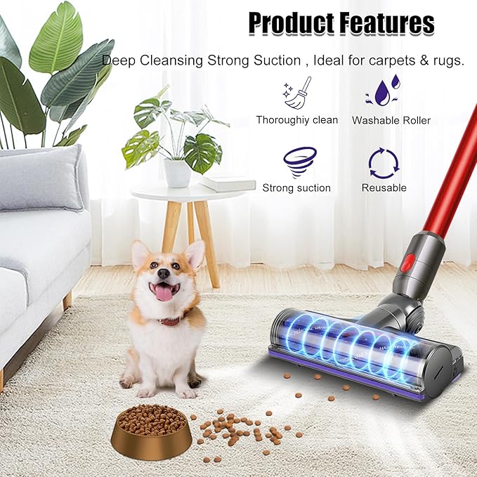 Upgrade Anti-Tangle Quick-Release Motorhead for Dyson V7 V8 V10 V11 V15 SV10 SV11 SV12 SV14 Vacuum Cleaner Replacement Direct Drive Cleaner Brush Head Replacement Parts for Hard Wood and Carpets