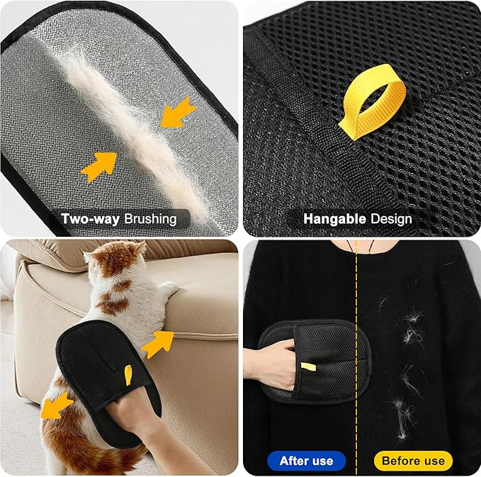 3-Pack Electrostatic Pet Hair Removal Gloves ,Magic Brush for Cats & Dogs,Dog Cat Hair Remover Gloves for Couch, Furniture, Carpet, Car Seat, Laundry - Reusable & Washable(2-Pack Gloves + 1 Brush)