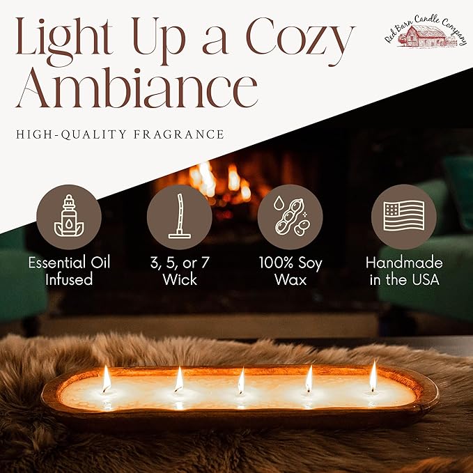 Red Barn Candle Company Wood Dough Bowl Candles | 100% Natural Soy Wax & Essential Oil Infused | Odor Eliminating + Pet Safe | Scented Candle Gifts for Men & Women (Christmas Tree, 7-Wick)