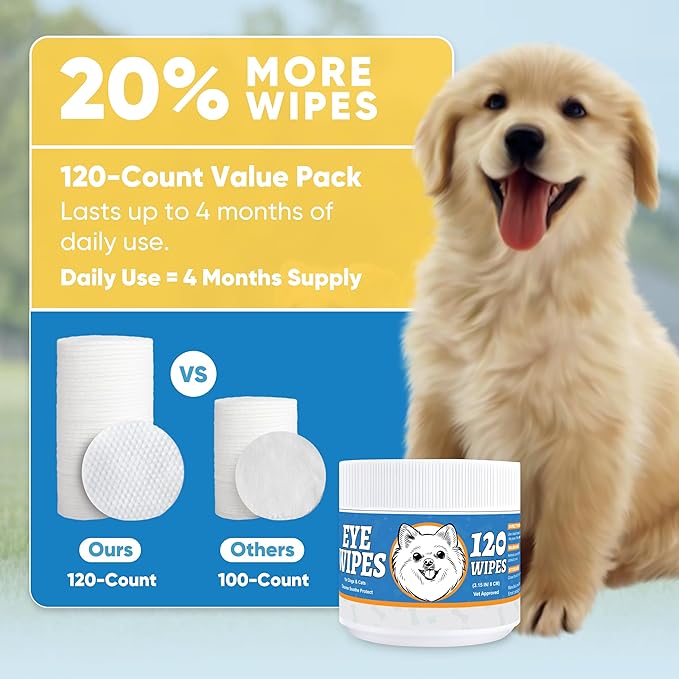 Dog and Cat Eye Wipes - 240ct/2pack Dog Tear Stain Remover Eye Wipes - with Chamomile & Witch Hazel - 3.15" Presoaked & Textured Pet Wipes for Eyes