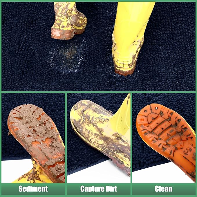 IM HOME Chenille Absorbent Outdoor Doormat 36" x 24", Washable Muddy Door Mats for Dog Non Slip Indoor Doormat Dog Mat for Muddy Paw Front Inside Doormats for Entryway Navy Blue