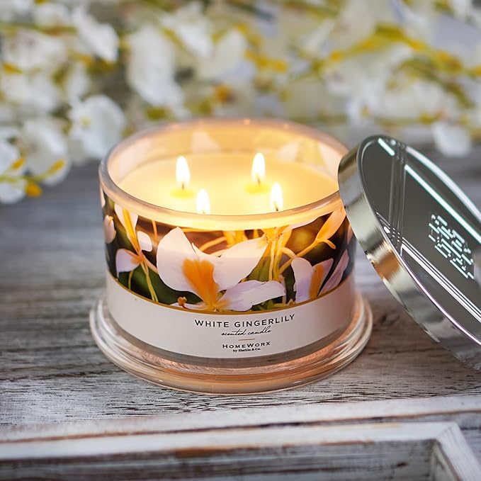 HomeWorx by SLATKIN + CO. Candle- White Gingerlily, 18 oz. Premium Scented Candle - 30-55 Hours Burn Time