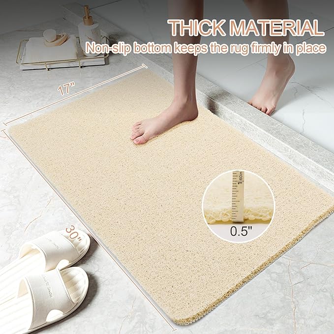 Joyhalo Shower Mats for Showers Anti Slip for Elderly, 32'' x 24'' Non Slip Bath Mat for Inside Shower, Bath Tub Mats for Bathroom Non Slip for Shower, PVC Loofah Bathroom Mats, Beige