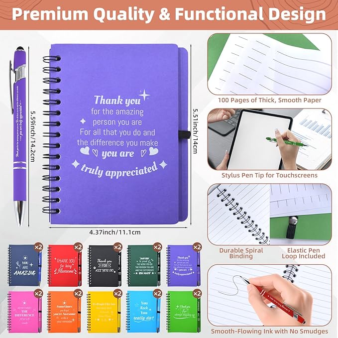 20 Sets/40 Pcs Employee Appreciation Gifts Bulk, Inspirational Notebooks with Motivational Pens for Staff, Thank You Gifts for Coworkers, Teachers,Team ,Nurse, DSP, Housekeeping, Office, School
