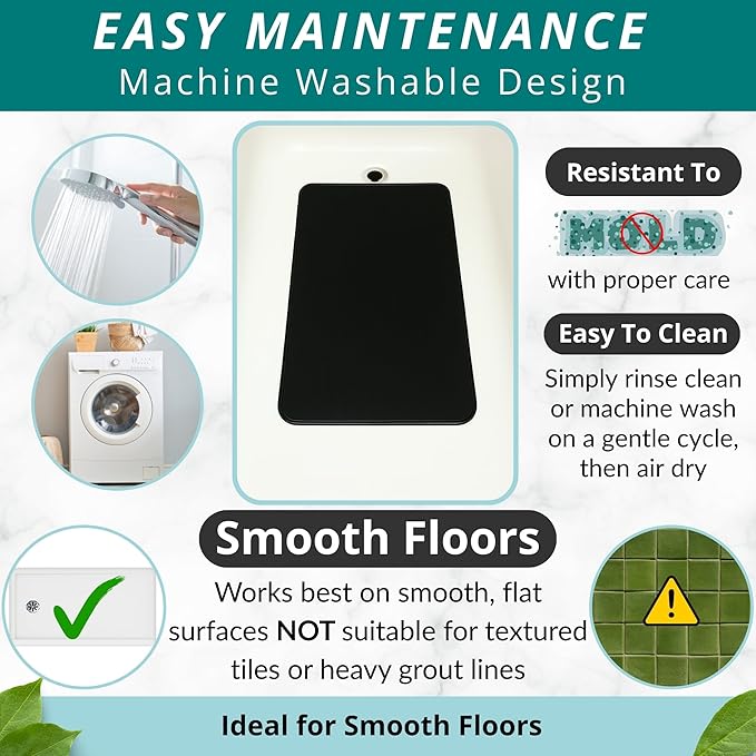 ENKOSI Non Slip Bath Mat for Tub and Shower Floors – Anti Slip Shower Mat with Secure Suction Cup Grip – Soft Black Bathtub Mat for Inside Tubs and Bathroom Shower Stalls (28x16 Black)