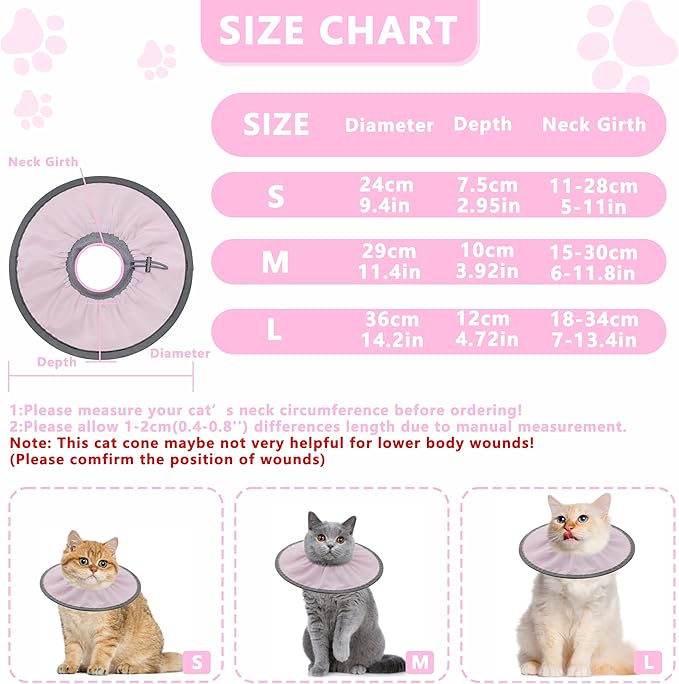 Lightweight Cat Cone Collar Soft, Soft Comfortable Kitten Recovery Collar After Surgery, Elizabethan E Collar for Cats, Cone for Cats to Stop Licking (Pale Pink, Large)